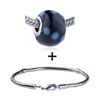 Blue Texture Dots Murano Glass European  Bead   Bracelet   ... 