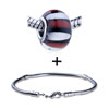 Red And White Striped Murano  Glass  European  Bead  Bracelet  ... 