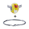 White And Red Crescent Murano  Glass  European  Bead  Bracelet  ... 