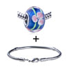 Pink Flower And Green Leaf Translucent Murano Glass European Bead Bracelet Combination