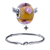  Pink   Flowers  Translucent Murano Glass European Bead Bracelet  ... 