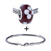 White And Red Texture Translucent Murano Glass European Bead  ... 