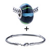 Blue And Green Striped Murano  Glass  European  Bead  Bracelet  ... 