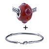Red Texture Dots Translucent Murano  Glass  European  Bead   ... 