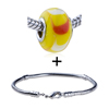 White And Red Stripe Murano Glass European Bead Bracelet Combination