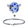  Blue  Dots Translucent Murano Glass European Bead Bracelet  ... 