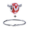 White Hearts And Dots In Circle Murano Glass European Bead  ... 