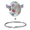 Pink Flower Translucent  Murano   Glass  European  Bead   Bracelet   ... 