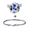 Blue Dots Translucent Murano Glass European Bead Bracelet  ... 