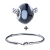 White Striped  Murano   Glass  European  Bead   Bracelet  Combination