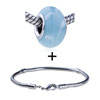 White Stripe Murano Glass European Bead Bracelet Combination