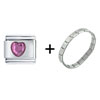 July Ruby Color Heart  Birthstone  Italian Charm  Bracelet 