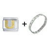 Gold Plated Textured  Letter   U  Italian Charm Bracelet