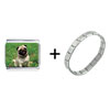 Pug Sitting On Grass Combination Italian Charm Bracelet