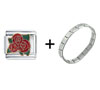 Red  Roses  With Three Combination Italian Charm Bracelet