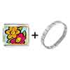 Hand   Painted  Flowers Photo Italian Charm Bracelet