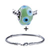 Green Murano Blue Spots Pattern European  Bead  Bracelet  ... 