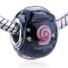 Rose Accented Black And White Murano Glass European Beads