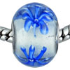  Beads - Round Blue Flowered Murano Glass European Beads