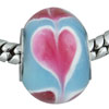 Light Blue With Pink Hearts Murano Glass European Beads