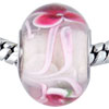 Round Pink Flowered Murano Glass European Beads