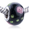 Round Shaped Black Flower Murano Glass European Beads