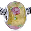Gold Foil Pink Flower Murano Glass European Beads