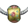 Pink Flower Round Murano Glass European Beads