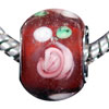 Red With Pink Flowers Murano Glass European Beads