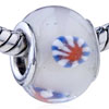 Blue Red And  White  Flower Murano Glass European Beads