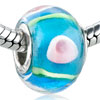 Pink Dot And  Green  Stripe Murano Glass European Beads