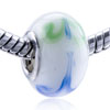 Green And Blue Ribbon In White Murano Glass European Beads