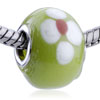 Green White Flower Murano Glass European Beads