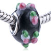  Black   Murano  Pink And Green Flower European Beads