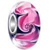 925 Sterling  Silver Rose  White Stripes Against Murano Glass Euro  ... 