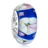 925 Sterling Silver Sapphire Blue Enamel White Pink Flowers Murano Glass B...