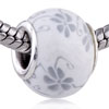 Gray Flower Print Ceramic European  Beads 
