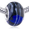  European Beads - White Stripes And Blue Dot Murano Glass European Beads