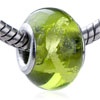  Silver   Foil  Stripe Peridot  Murano   Glass  European  Beads 