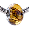  Gold  Foil Brown Stripe Murano Glass European Beads