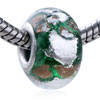 Silver And Golden Spots Green Murano Glass European Beads
