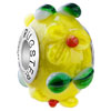 Texture  Yellow  And Green Flower Murano Glass European Beads