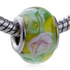 Pink Rose Spring Green Leaf Murano Glass European Beads