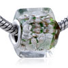 Silver Foil Green And Golden Speckle Translucent Murano Glass European Beads