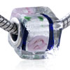 Silver Foil Pink Rose Cubic Murano Glass European Beads