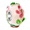 Pink With Rose And Green Leaf Style Pandora Murano Glass European Beads