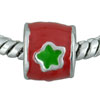 Round Red And Green Flowered European Beads