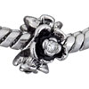Flowers With  Rhinestones  Silver Plated Crystal European Beads
