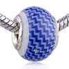 Blue Zigzag Band Ceramic European  Beads 