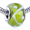 White Texture Waveline And Dots Translucent Murano Glass European Beads
